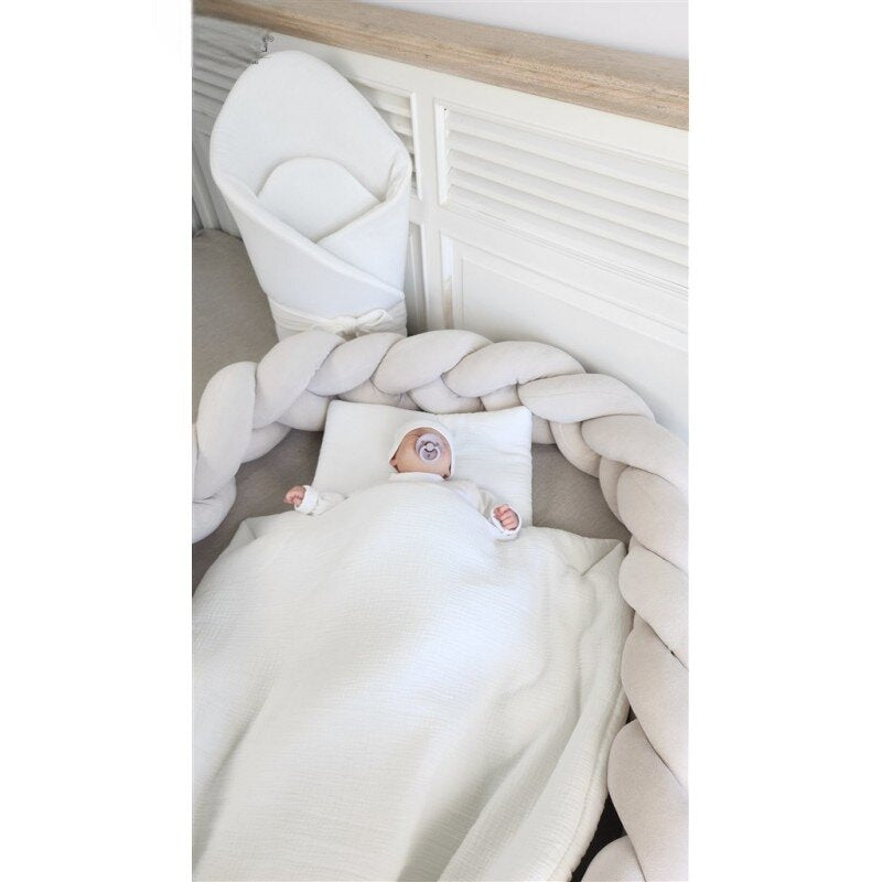 Paturica de infasat, Qmini, Din muselina dubla, Cu inchidere cu panglica, Dimensiune 75x75 cm, Din material certificat Oeko Tex Standard 100, Cream