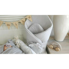 Păturică de înfășat Qmini Muslin 75x75 cm, Gri – prezentare produs