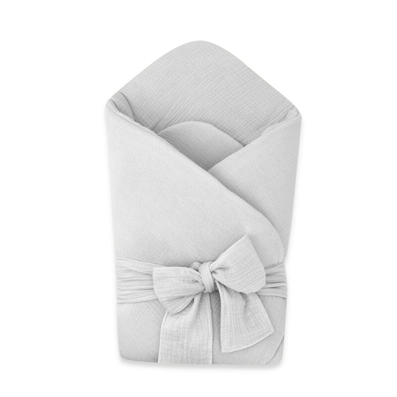 Paturica de infasat, Qmini, Din muselina dubla, Cu inchidere cu panglica, Dimensiune 75x75 cm, Din material certificat Oeko Tex Standard 100, Gray