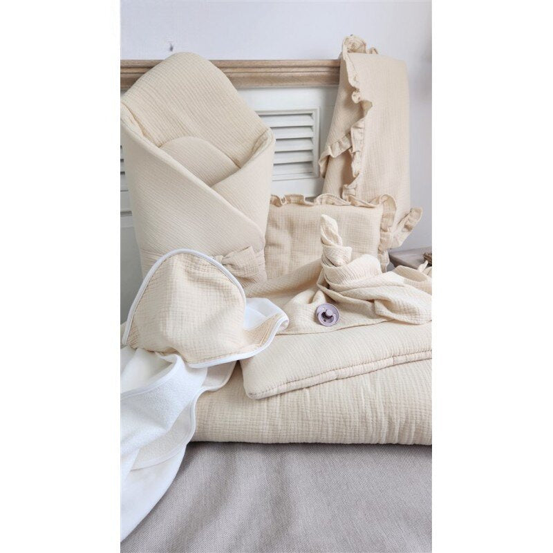 Păturică de înfășat Qmini Muslin 75x75 cm, Bej cald – detaliu material