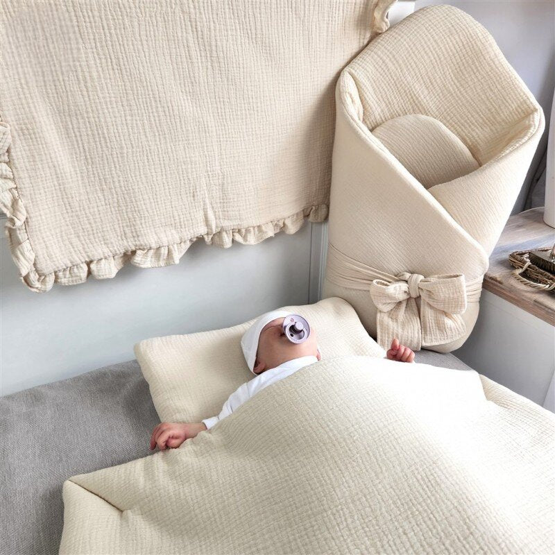 Păturică de înfășat Qmini Muslin 75x75 cm, Bej cald – imagine 9