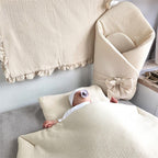 Păturică de înfășat Qmini Muslin 75x75 cm, Bej cald – imagine 9