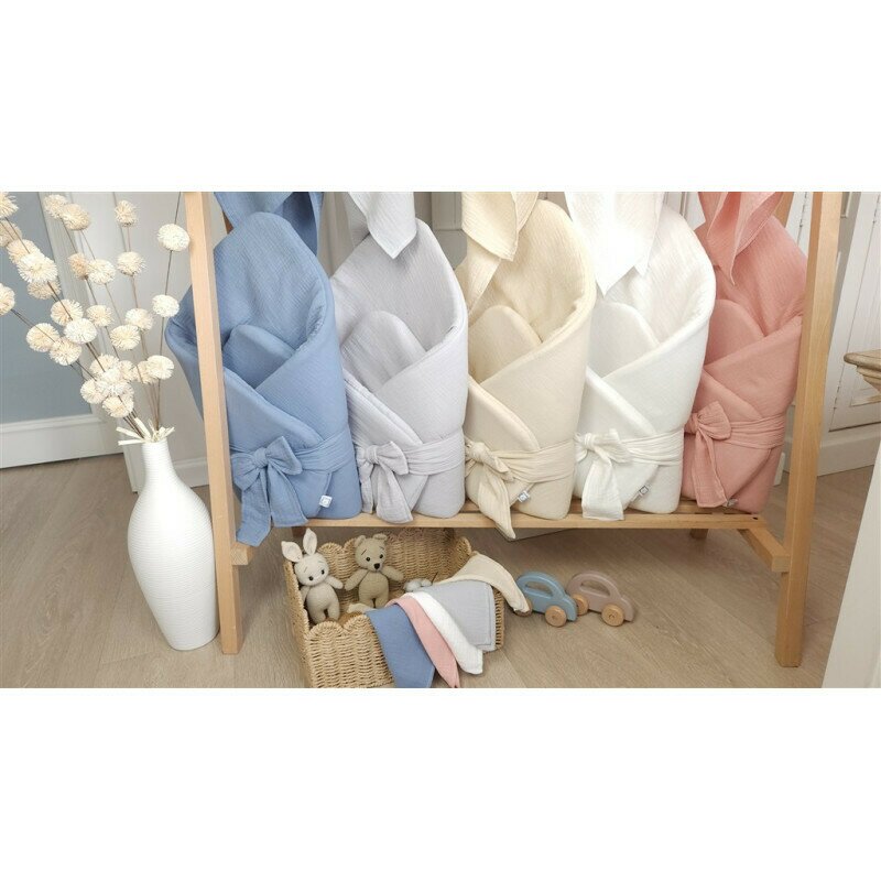 Paturica de infasat, Qmini, Din muselina dubla, Cu inchidere cu panglica, Dimensiune 75x75 cm, Din material certificat Oeko Tex Standard 100, Warm Beige