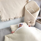 Păturică de înfășat Qmini Muslin 75x75 cm, Bej cald – imagine 4