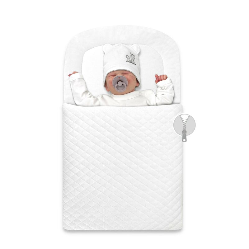 Paturica de infasat, Qmini, Pentru botez si nu numai, Cu fermoar, 72x45 cm, Din catifea matlasata, White