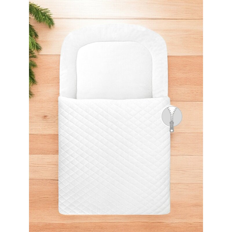 Paturica de infasat, Qmini, Pentru botez si nu numai, Cu fermoar, 72x45 cm, Din catifea matlasata, White