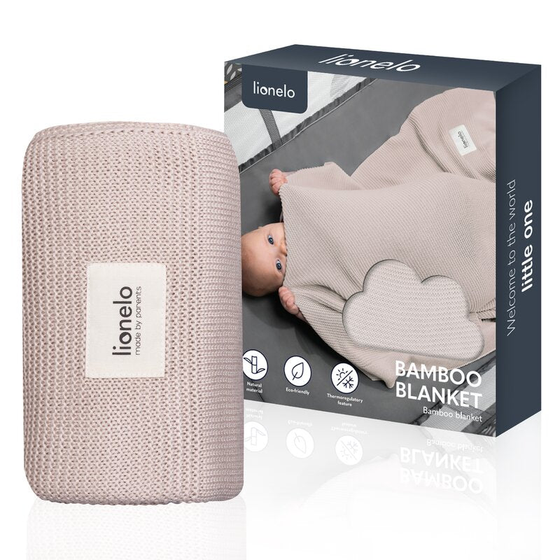 Păturică Lionelo Bamboo Blanket Beige Sand – păturică rulată lângă cutie