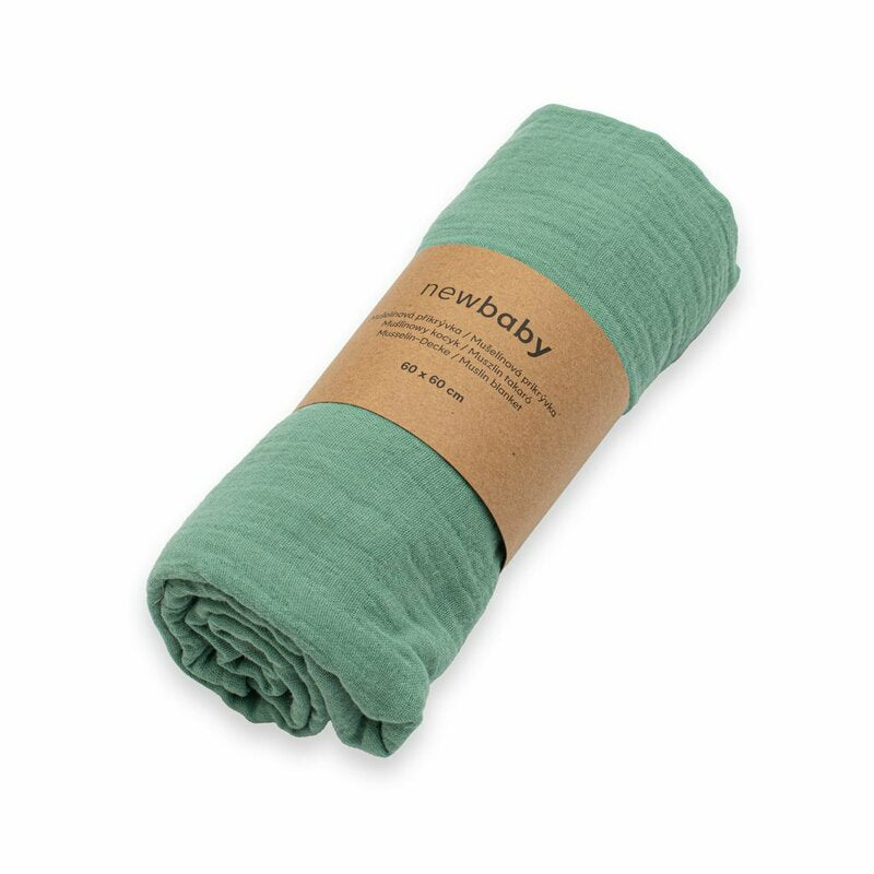 Paturica moale bebe, New Baby, Cu multiple intrebuintari, 60x60 cm, Din muselina, 100% bumbac organic, Green