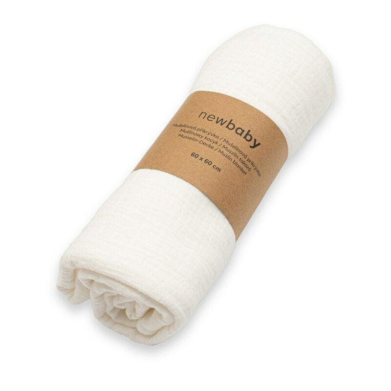 Paturica moale bebe, New Baby, Cu multiple intrebuintari, 60x60 cm, Din muselina, 100% bumbac organic, White