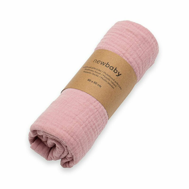 Păturică New Baby Soft Muslin roz – păturica rulată cu banderolă