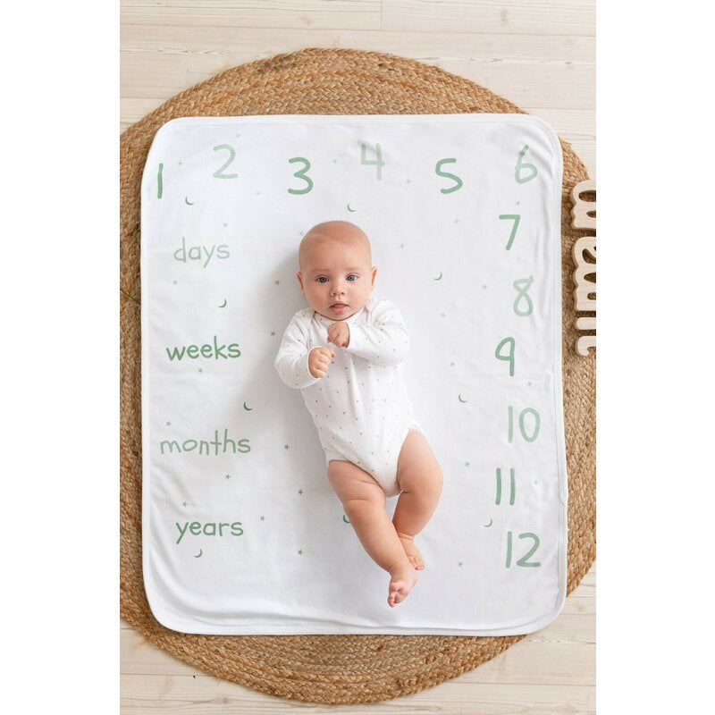 Păturică Bubaba My First Year Bumbac 100% 70x90cm Imprimeu Luni Mint/White