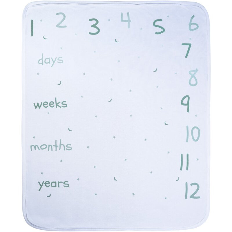 Păturică Bubaba My First Year Bumbac 100% 70x90cm Imprimeu Luni Mint/White