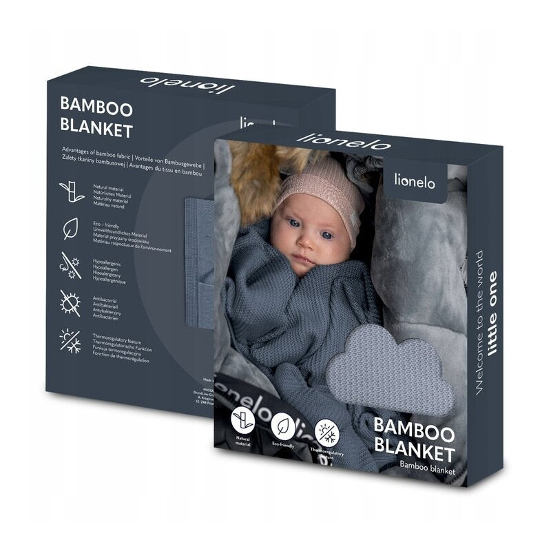 Paturica multifunctionala, Lionelo, Din bambus, Cu proprietati de termoreglare, Antibacteriana, Antifungica, Antialergice, Lavabila la masina de spalat, 100x75 cm, Albastru