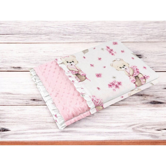 Paturica pufoasa, MimiNu, Cu doua fete, Dimensiune 75x100 cm, Din tesatura minky si bumbac, Materiale certificate Oeko Tex Standard 100, Design, Pink Ballerina
