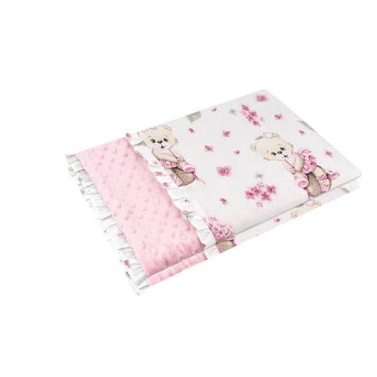 Paturica pufoasa, MimiNu, Cu doua fete, Dimensiune 75x100 cm, Din tesatura minky si bumbac, Materiale certificate Oeko Tex Standard 100, Design, Pink Ballerina