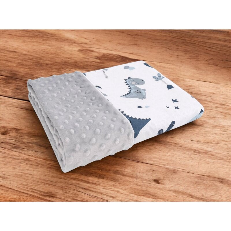 Paturica pufoasa, MimiNu, Cu doua fete, Dimensiune 75x100 cm, Din tesatura minky si bumbac, Materiale certificate Oeko Tex Standard 100, Dino Granat