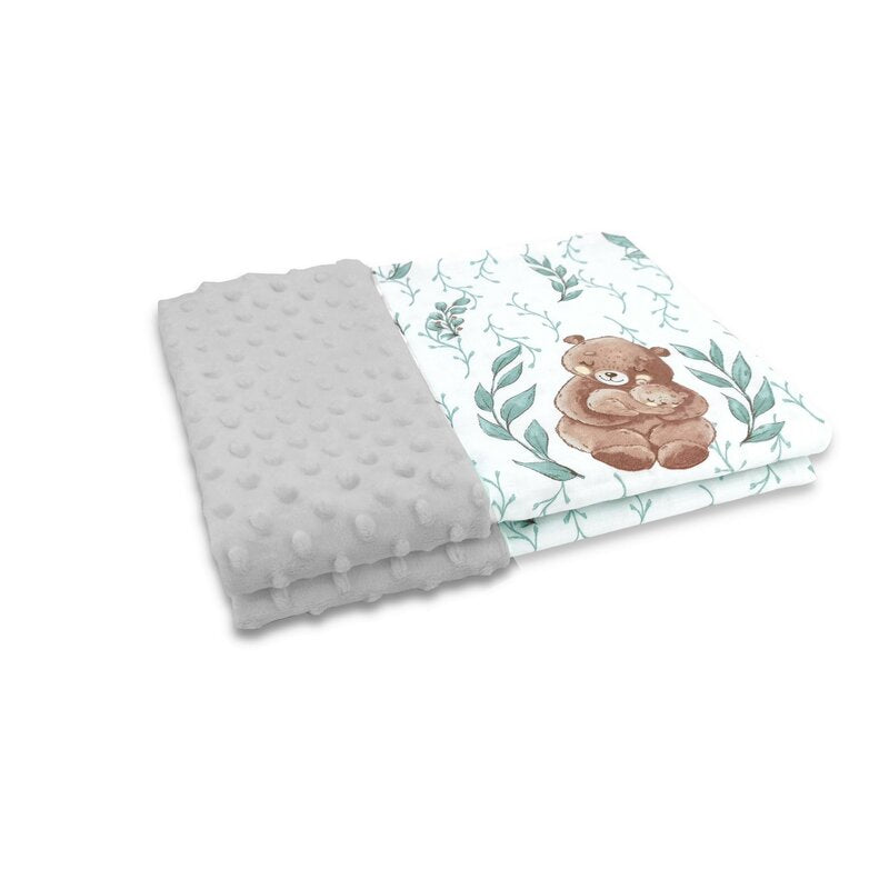 Paturica pufoasa, MimiNu, Cu doua fete, Dimensiune 75x100 cm, Din tesatura Minky si bumbac, Materiale certificate Oeko Tex Standard 100, Lulu Natural Grey