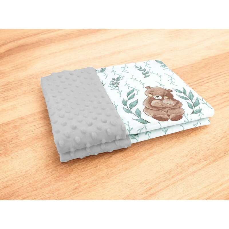 Paturica pufoasa, MimiNu, Cu doua fete, Dimensiune 75x100 cm, Din tesatura Minky si bumbac, Materiale certificate Oeko Tex Standard 100, Lulu Natural Grey