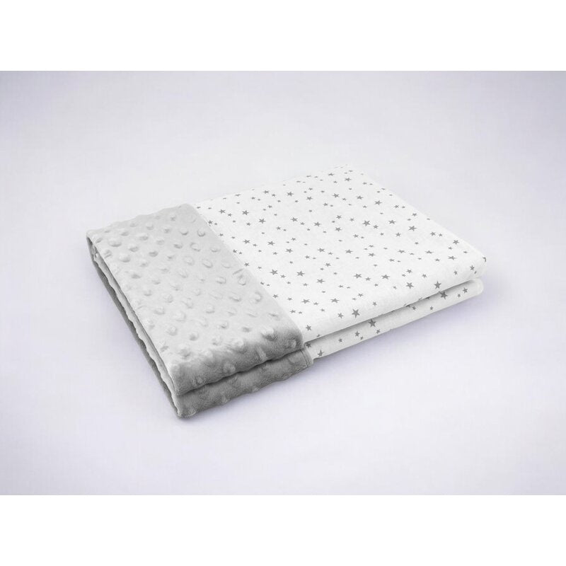 Paturica pufoasa, MimiNu, Cu doua fete, Dimensiune 75x100 cm, Din tesatura minky si bumbac, Materiale certificate Oeko Tex Standard 100, Mini Gray Stars