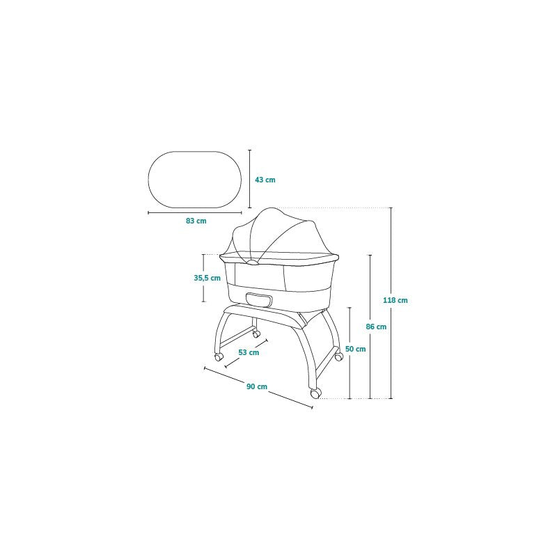 Patut balansoar, Lionelo, Coral, Cu landou ergonomic detasabil, Functie de balansare integrata, Functie de cantar, Sunete si cantece de leagan, Cu roti, Panou tactil sau telecomanda, 0-9 kg, EN 1130:2019+AC:2020,EN 16890:2017+A1:2021, Alb