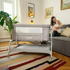 Patut co-sleeper, Feedo, Cu sistem de leganare, Inaltime adjustabila pana la 57-69 cm, sustine pana la 9 kg, 0 luni+ Gri