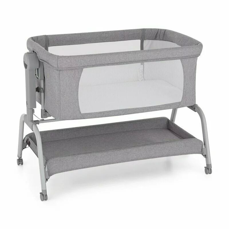 Patut co-sleeper, Feedo, Cu sistem de leganare, Inaltime adjustabila pana la 57-69 cm, sustine pana la 9 kg, 0 luni+ Gri