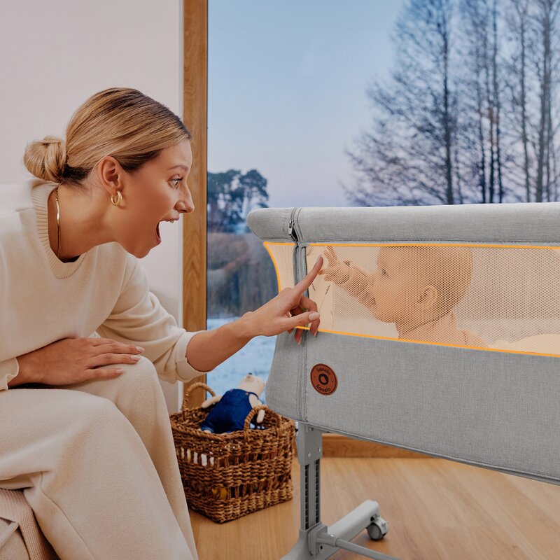 Patut co-sleeper, Lionelo, Aurora, 3 in 1, Cu leganare si setare unghiulara, Cu saltea, 0 luni+, Certificari EN 1130:2019+AC:2020, EN 16890:2, Bej