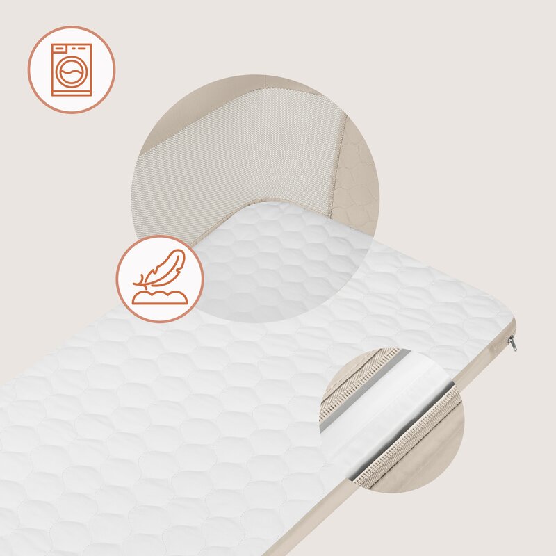 Patut co-sleeper, Lionelo, Jodie, Multifunctional, Reglabil in 6 pozitii pe inaltime, Saltea cu densitate T25, Functie de leganare, Cu plasa de tantari, Buzunar depozitare, Geanta transport, 84x48x70-80 cm, Bej