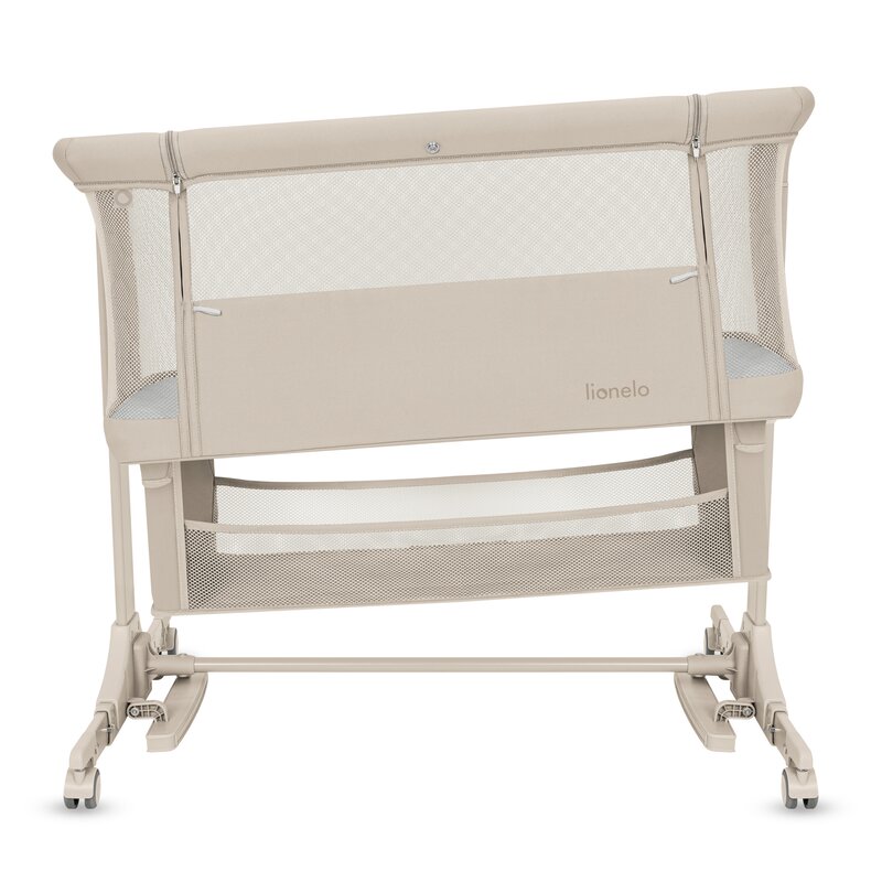 Patut co-sleeper, Lionelo, Jodie, Multifunctional, Reglabil in 6 pozitii pe inaltime, Saltea cu densitate T25, Functie de leganare, Cu plasa de tantari, Buzunar depozitare, Geanta transport, 84x48x70-80 cm, Bej