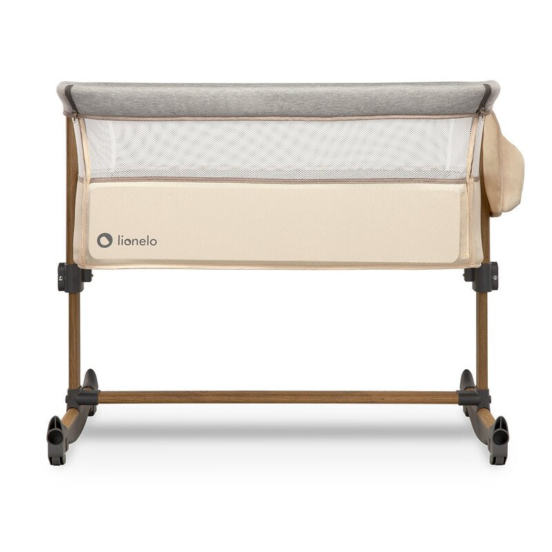 Patut co-sleeper, Lionelo, Leonie, Cu sistem de leganare, Cu setare unghiulara, Reglabil in 5 pozitii pe inaltime, Conform cu standardele europeane de securitate EN1130 si EN16890, Beige Sand