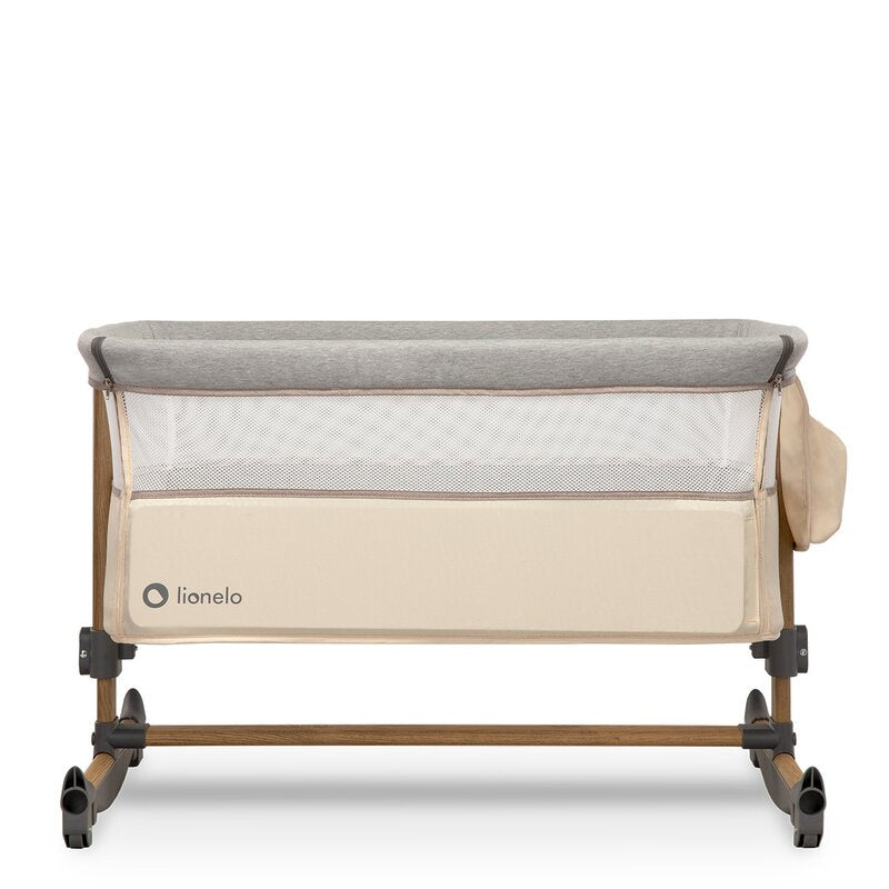 Patut co-sleeper, Lionelo, Leonie, Cu sistem de leganare, Cu setare unghiulara, Reglabil in 5 pozitii pe inaltime, Conform cu standardele europeane de securitate EN1130 si EN16890, Beige Sand