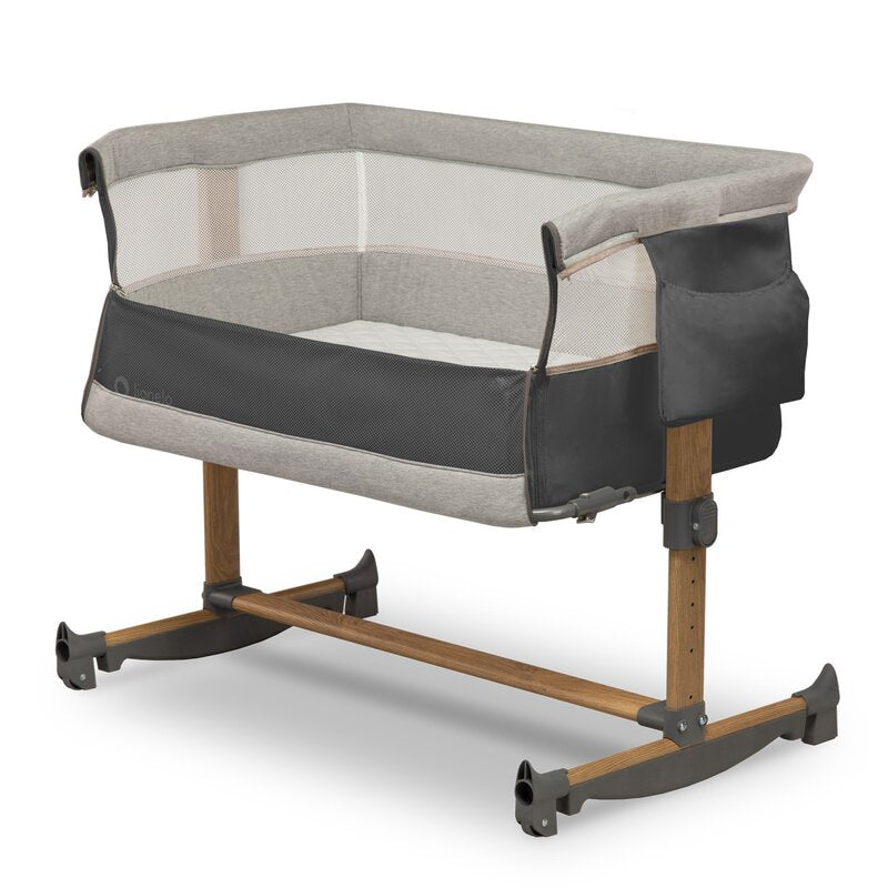 Patut co-sleeper, Lionelo, Leonie, Cu sistem de leganare, Cu setare unghiulara, Reglabil in 5 pozitii pe inaltime, Conform cu standardele europeane de securitate EN1130 si EN16890, Grey Stone