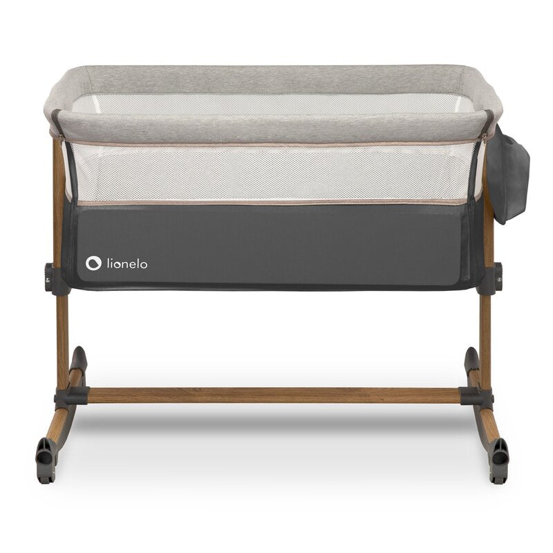 Patut co-sleeper, Lionelo, Leonie, Cu sistem de leganare, Cu setare unghiulara, Reglabil in 5 pozitii pe inaltime, Conform cu standardele europeane de securitate EN1130 si EN16890, Grey Stone