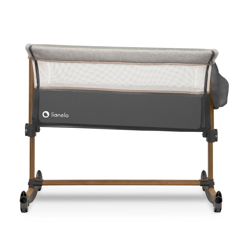 Patut co-sleeper, Lionelo, Leonie, Cu sistem de leganare, Cu setare unghiulara, Reglabil in 5 pozitii pe inaltime, Conform cu standardele europeane de securitate EN1130 si EN16890, Grey Stone