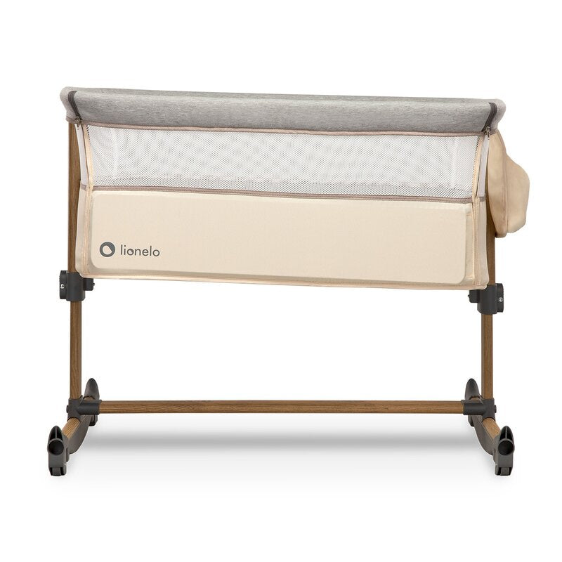 Patut co-sleeper, Lionelo, Leonie, Cu sistem de leganare, Cu setare unghiulara, Reglabil in 5 pozitii pe inaltime, Conform cu standardele europeane de securitate EN1130 si EN16890, Beige Sand