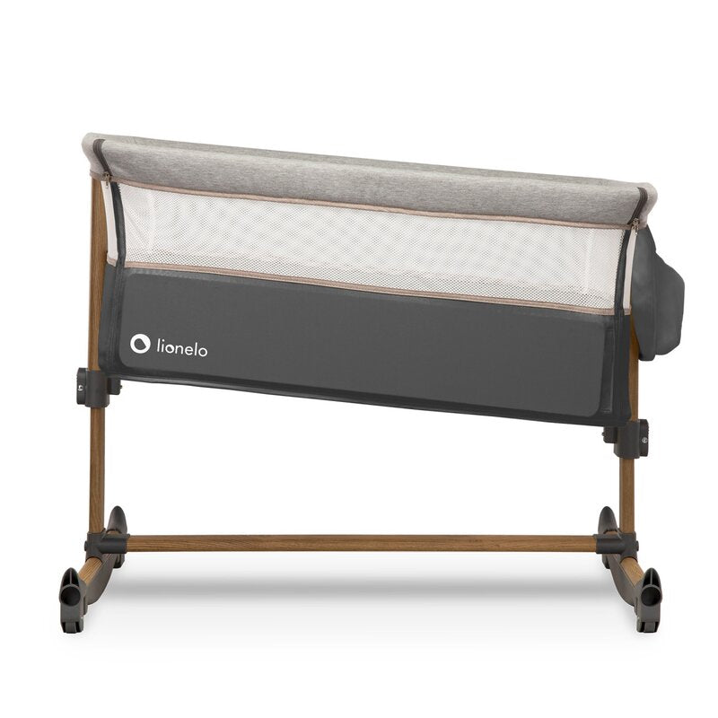 Patut co-sleeper, Lionelo, Leonie, Cu sistem de leganare, Cu setare unghiulara, Reglabil in 5 pozitii pe inaltime, Conform cu standardele europeane de securitate EN1130 si EN16890, Grey Stone