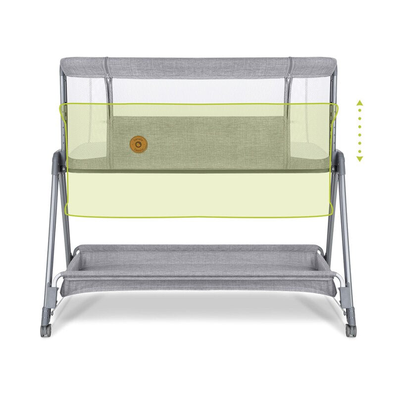 Patut co-sleeper, Lionelo, Luna, 2 in 1, Cu laterala culisanta, Cu setare unghiulara, Cu roti, Reglabil in 6 pozitii pe inaltime, Gri deschis