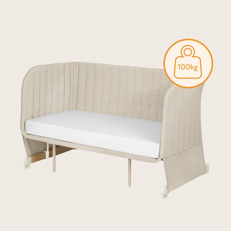 Patut co-sleeper, Lionelo, Thomi Plus, 5 in 1, Multifunctional, Sustine pana la 9 kg ca patut, 15 kg tarc de joaca, 100 kg canapea, Inaltime reglabila in 7 pozitii, De la nastere pana la 4 ani, Cu 2 saltele din spuma T25, 94x70x77-93,5 cm, Bej