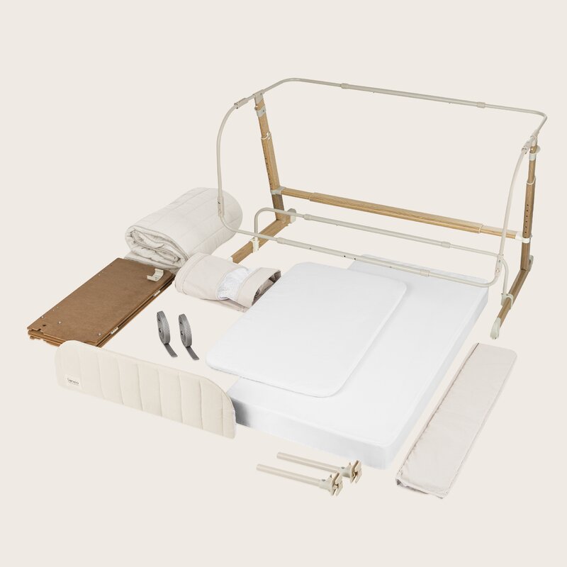 Patut co-sleeper, Lionelo, Thomi Plus, 5 in 1, Multifunctional, Sustine pana la 9 kg ca patut, 15 kg tarc de joaca, 100 kg canapea, Inaltime reglabila in 7 pozitii, De la nastere pana la 4 ani, Cu 2 saltele din spuma T25, 94x70x77-93,5 cm, Bej