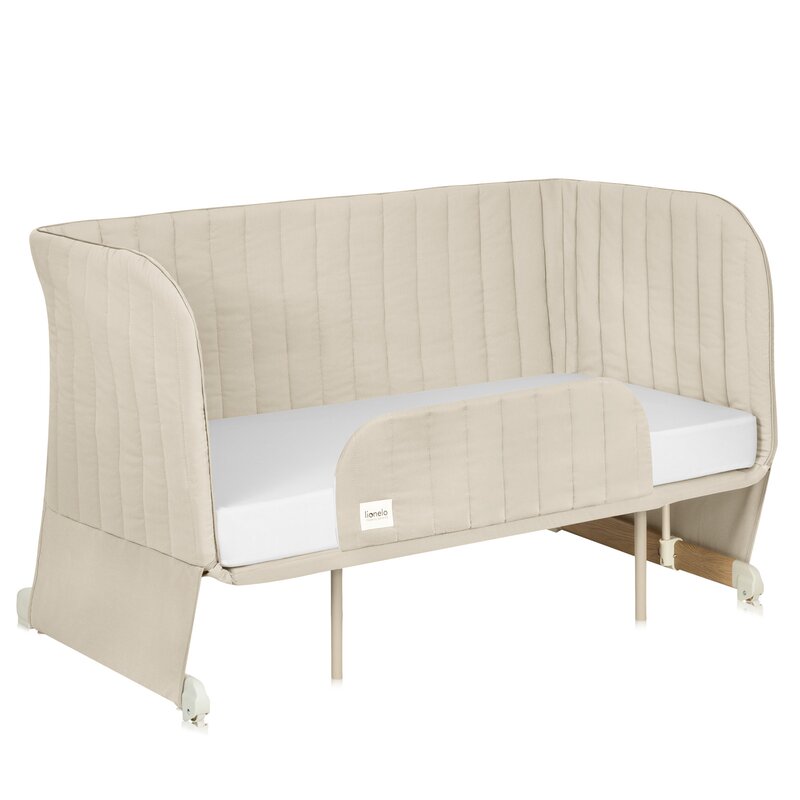 Patut co-sleeper, Lionelo, Thomi Plus, 5 in 1, Multifunctional, Sustine pana la 9 kg ca patut, 15 kg tarc de joaca, 100 kg canapea, Inaltime reglabila in 7 pozitii, De la nastere pana la 4 ani, Cu 2 saltele din spuma T25, 94x70x77-93,5 cm, Bej