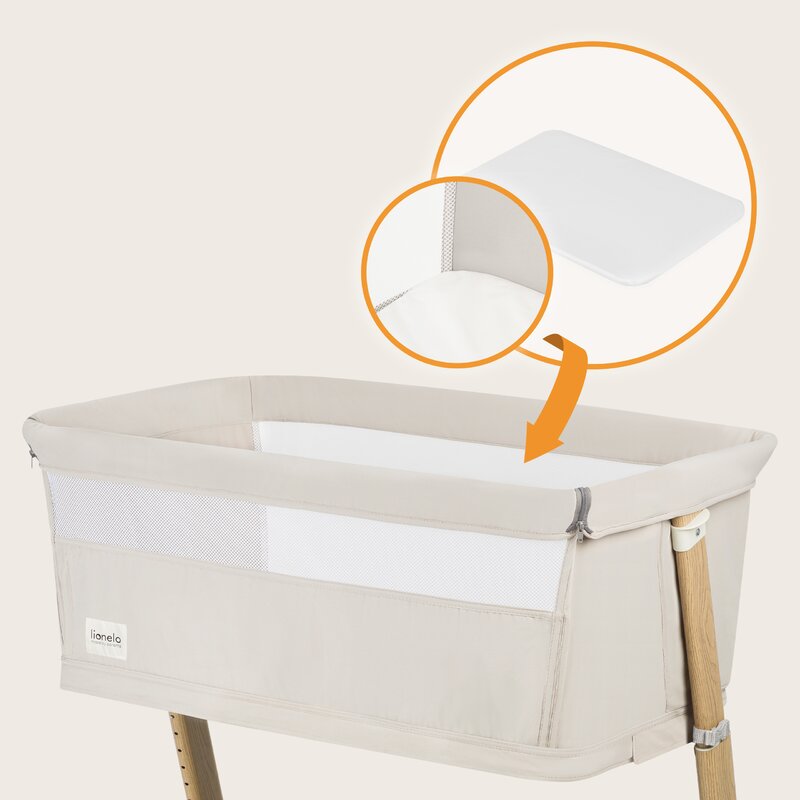 Patut co-sleeper, Lionelo, Thomi Plus, 5 in 1, Multifunctional, Sustine pana la 9 kg ca patut, 15 kg tarc de joaca, 100 kg canapea, Inaltime reglabila in 7 pozitii, De la nastere pana la 4 ani, Cu 2 saltele din spuma T25, 94x70x77-93,5 cm, Bej