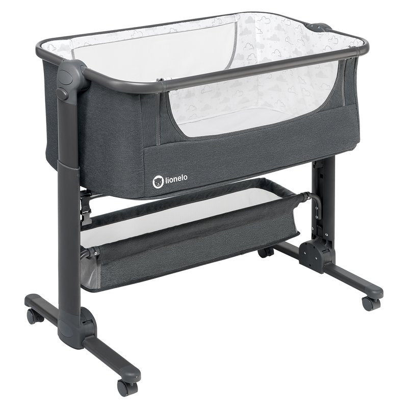 Patut co-sleeper, Lionelo, Timon, 3 in 1, Pliabil, Cu setare unghiulara, Reglabil in 6 pozitii pe inaltime, Din Aluminiu, 90x50 cm, Conform cu standardele europeane de securitate EN1130 si EN16890, Gri