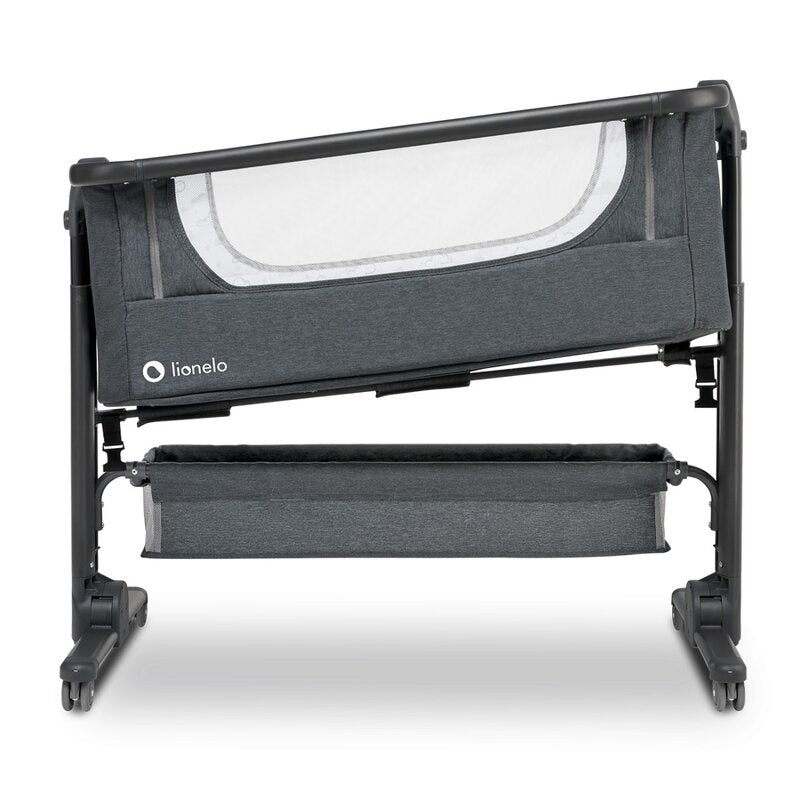 Patut co-sleeper, Lionelo, Timon, 3 in 1, Pliabil, Cu setare unghiulara, Reglabil in 6 pozitii pe inaltime, Din Aluminiu, 90x50 cm, Conform cu standardele europeane de securitate EN1130 si EN16890, Gri