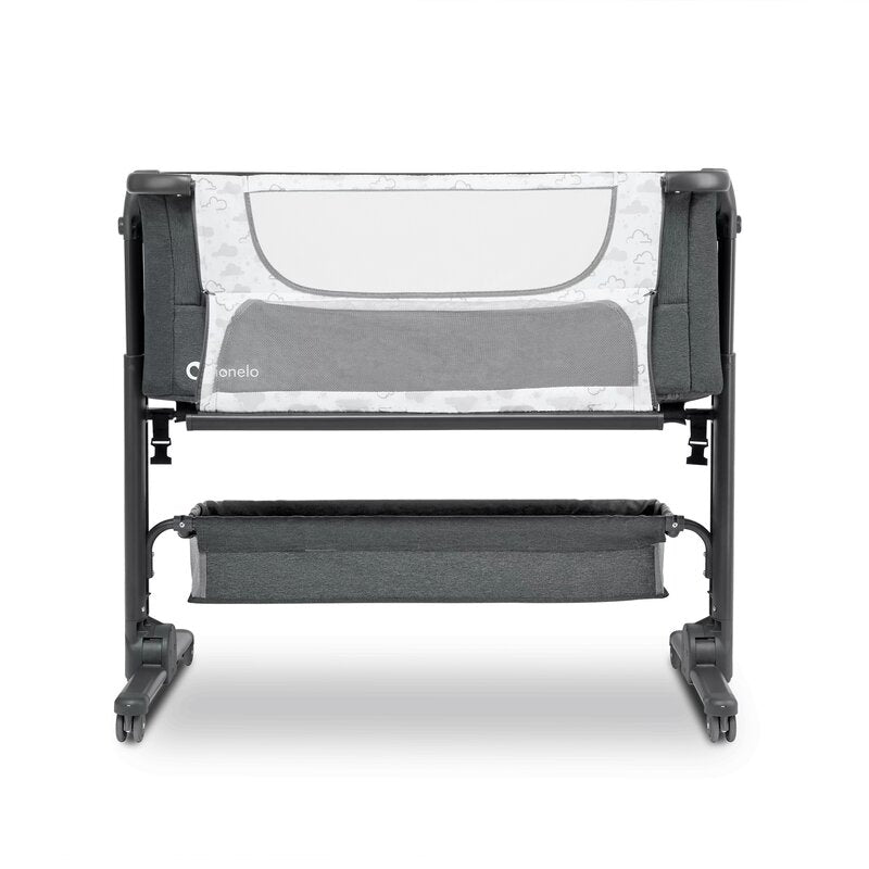 Patut co-sleeper, Lionelo, Timon, 3 in 1, Pliabil, Cu setare unghiulara, Reglabil in 6 pozitii pe inaltime, Din Aluminiu, 90x50 cm, Conform cu standardele europeane de securitate EN1130 si EN16890, Gri