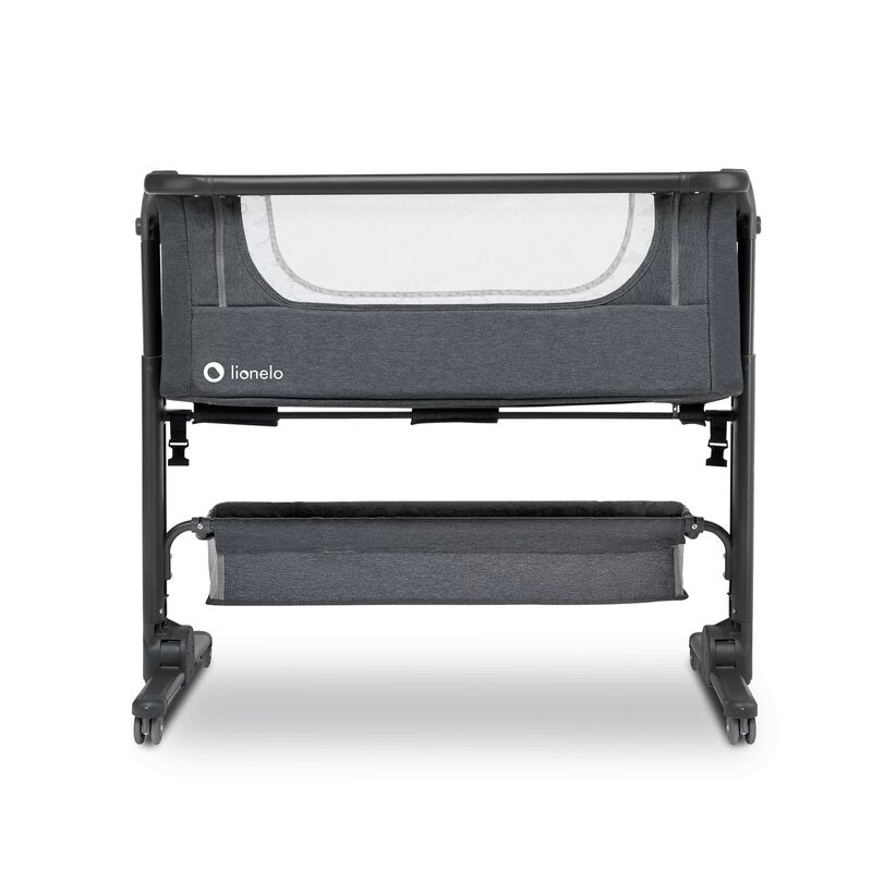 Patut co-sleeper, Lionelo, Timon, 3 in 1, Pliabil, Cu setare unghiulara, Reglabil in 6 pozitii pe inaltime, Din Aluminiu, 90x50 cm, Conform cu standardele europeane de securitate EN1130 si EN16890, Gri