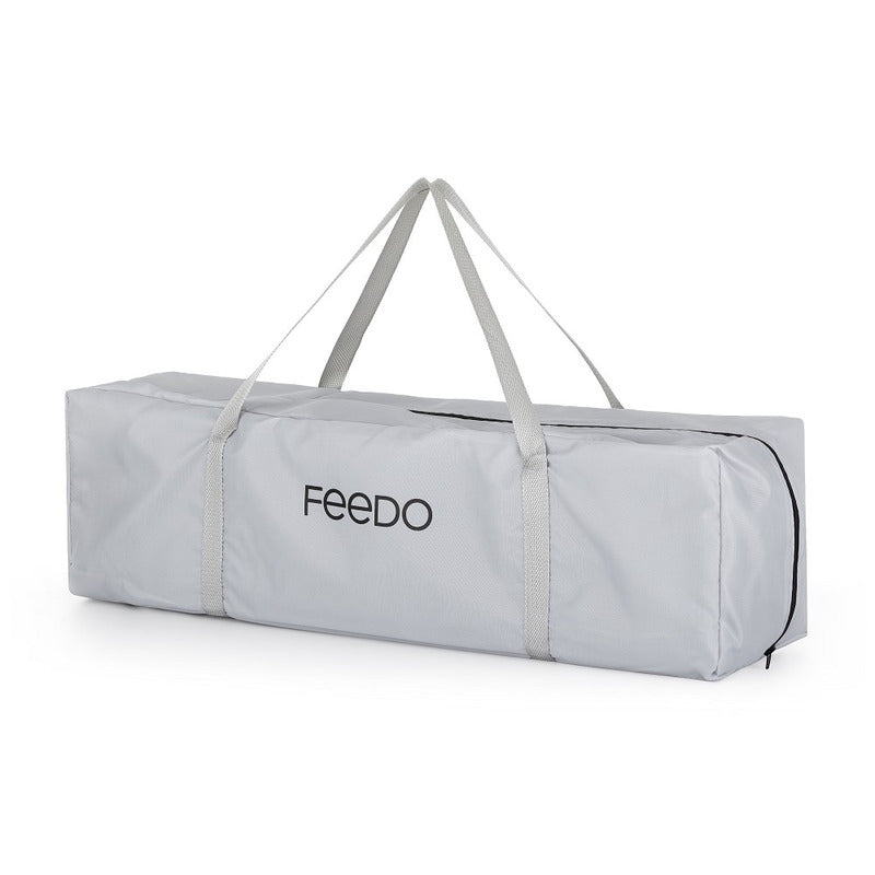 Patut de calatorie, Feedo, Pliabil, Cu geanta de transport inclusa, Cu intrare laterala si inchidere prin fermoar, Greutate maxima suportata 15 kg, 0-30 luni, Gri deschis