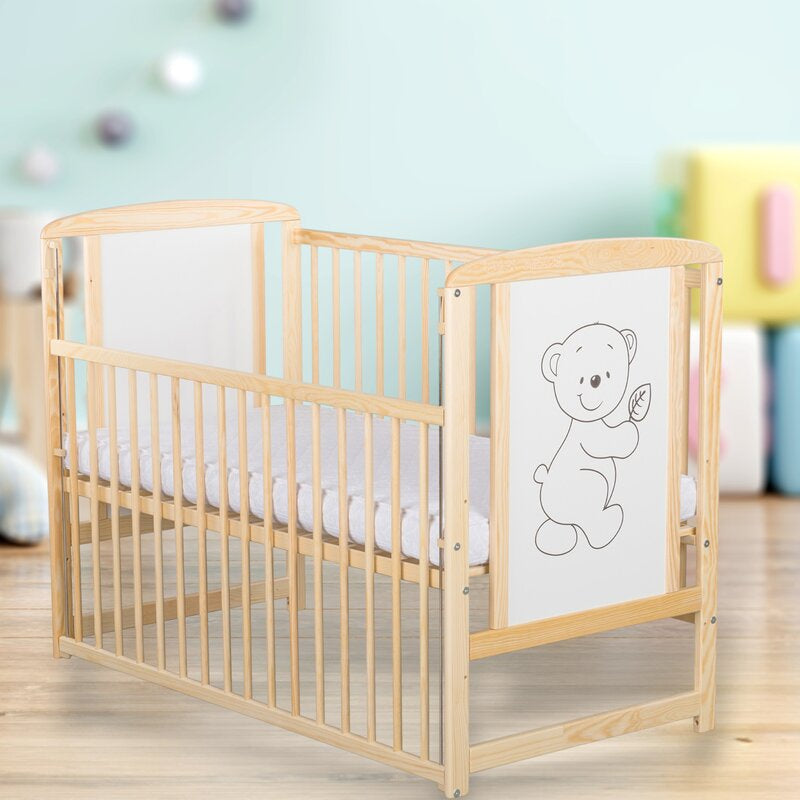 Pătuț BabyNeeds Timmi 120x60 cm natur – pătuț pe fundal bleu