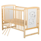 Pătuț BabyNeeds Timmi 120x60 cm natur – trei bare detașate și somiera fără saltea