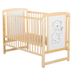 Pătuț BabyNeeds Timmi 120x60 cm natur – laterala ridicată și somiera vizibilă