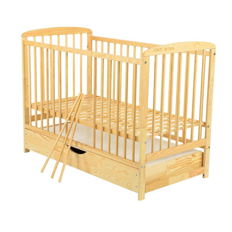 Pătuț BabyNeeds Ola 120x60 cm natur – somieră fără saltea și bare laterale detașate